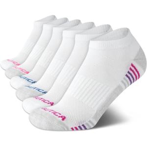 imageNautica Womens Low Cut Socks  6 Pack Breathable Cushioned Athletic Performance No Show Socks for Women Sizes 410WhiteGrey Stripe