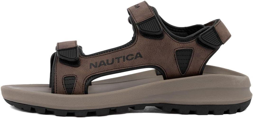imageNautica Mens Athletic Sport Sandals  Adjustable Strap Comfortable OpenToe Hiking ampamp Walking Sandals with Cushioned SoleBrown Black