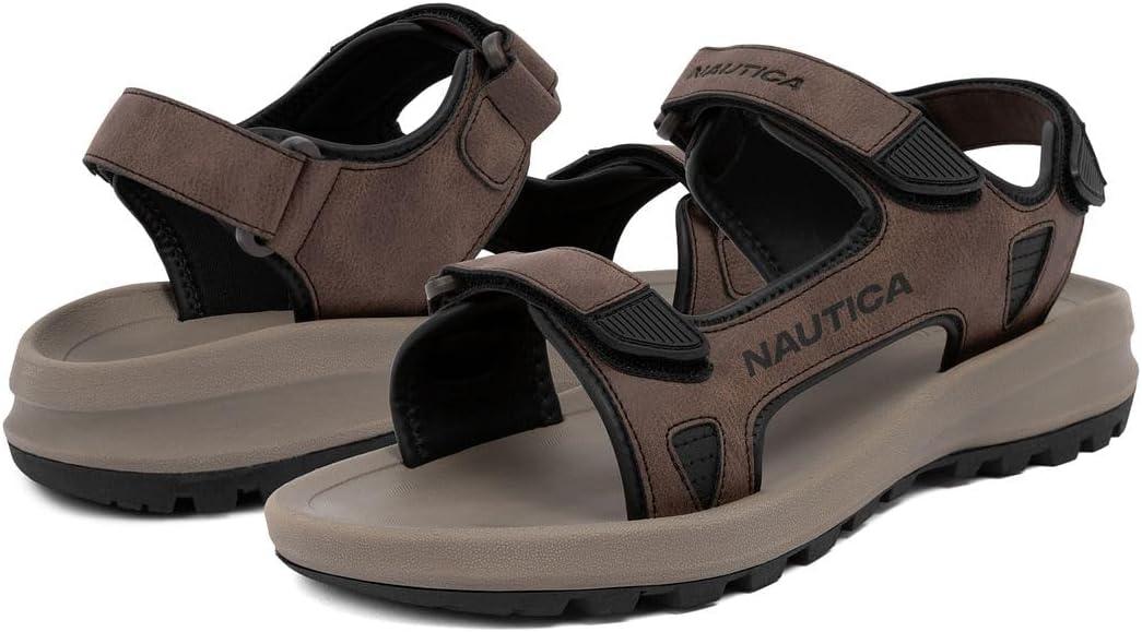 imageNautica Mens Athletic Sport Sandals  Adjustable Strap Comfortable OpenToe Hiking ampamp Walking Sandals with Cushioned SoleBrown Black