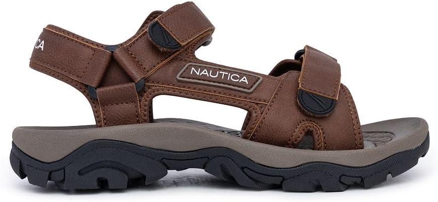 imageNautica Mens Athletic Sport Sandals  Adjustable Strap Comfortable OpenToe Hiking ampamp Walking Sandals with Cushioned SoleDark Brownbulty