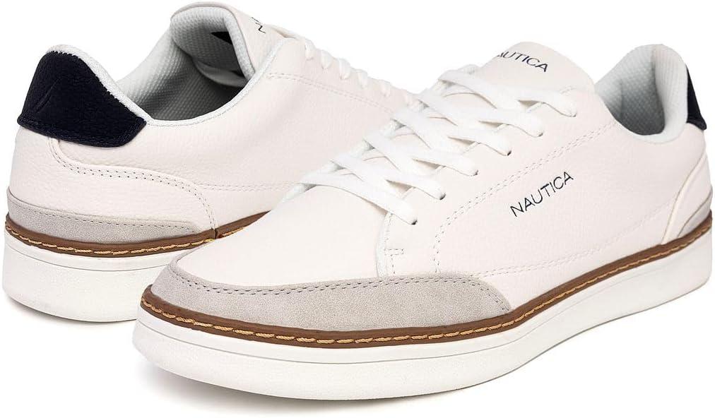 imageNautica Mens Classic LaceUp Low Top Fashion Sneaker Loafer  Stylish and Comfortable Casual ShoeWhite Greyjaro