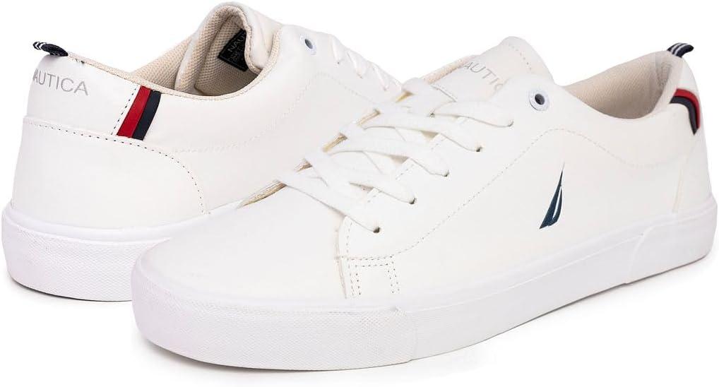 imageNautica Mens Classic LaceUp Low Top Fashion Sneaker Loafer  Stylish and Comfortable Casual ShoeWhite Navy