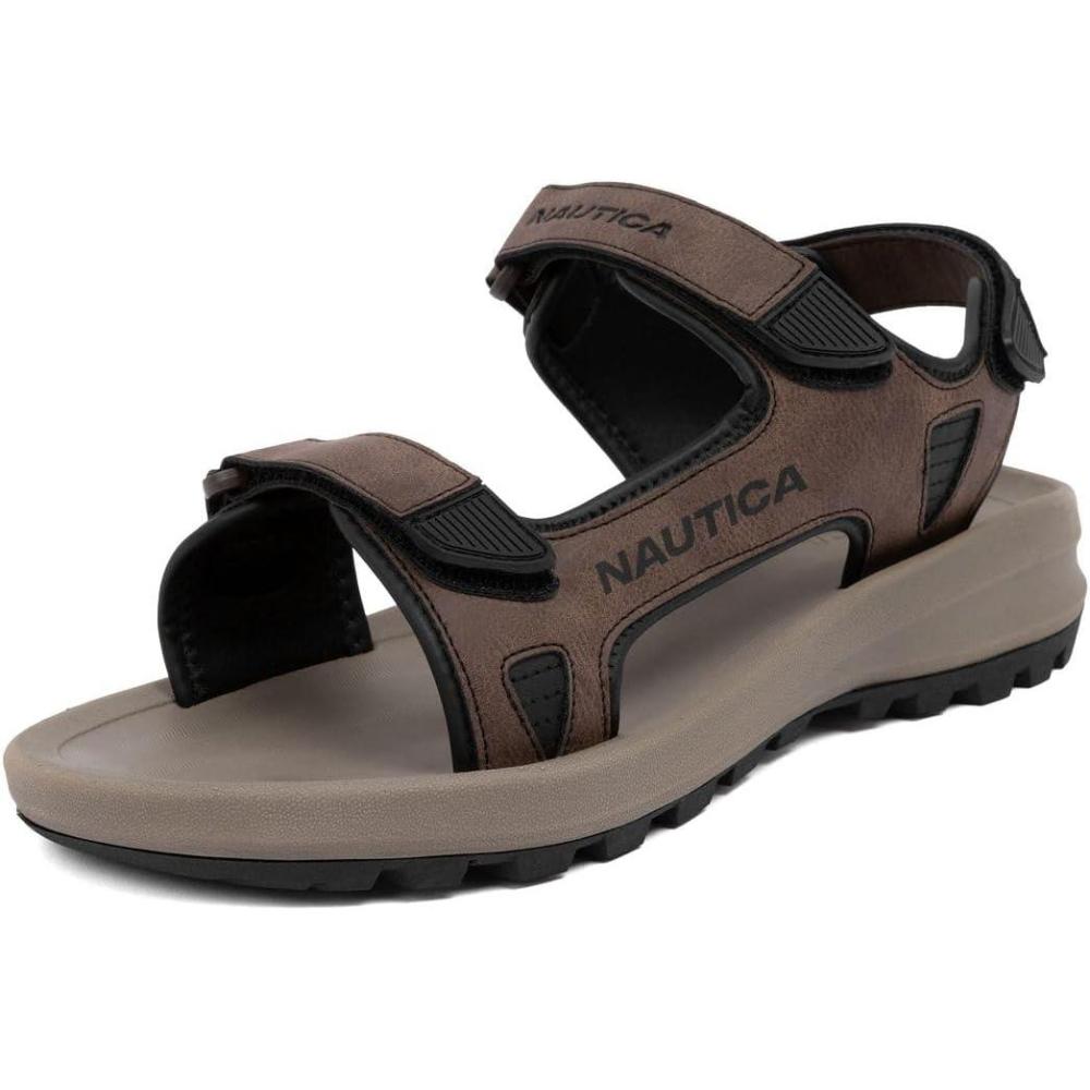 imageNautica Mens Athletic Sport Sandals  Adjustable Strap Comfortable OpenToe Hiking ampamp Walking Sandals with Cushioned SoleBrown Black