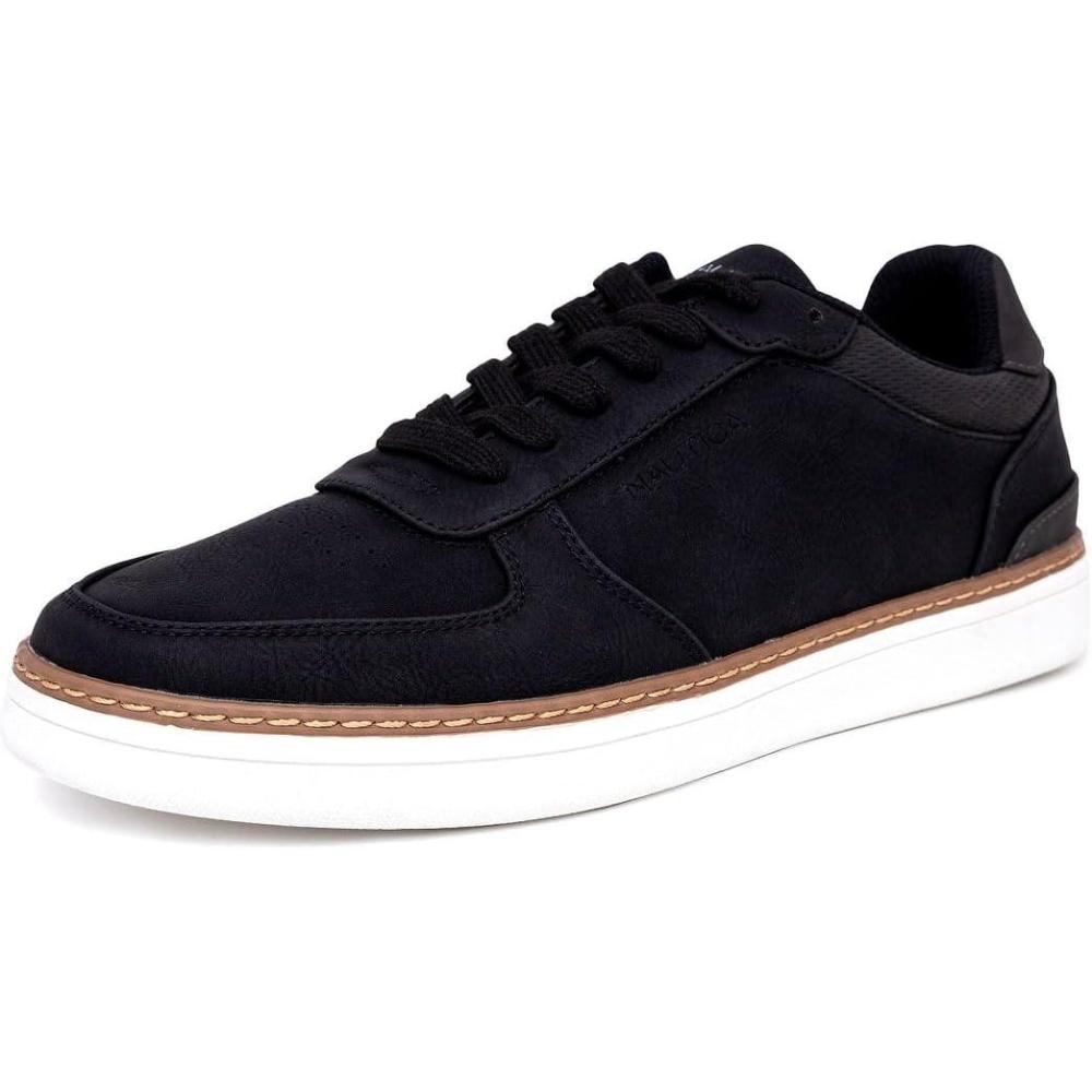 imageNautica Mens Classic LaceUp Low Top Fashion Sneaker Loafer  Stylish and Comfortable Casual ShoeBlacksavar
