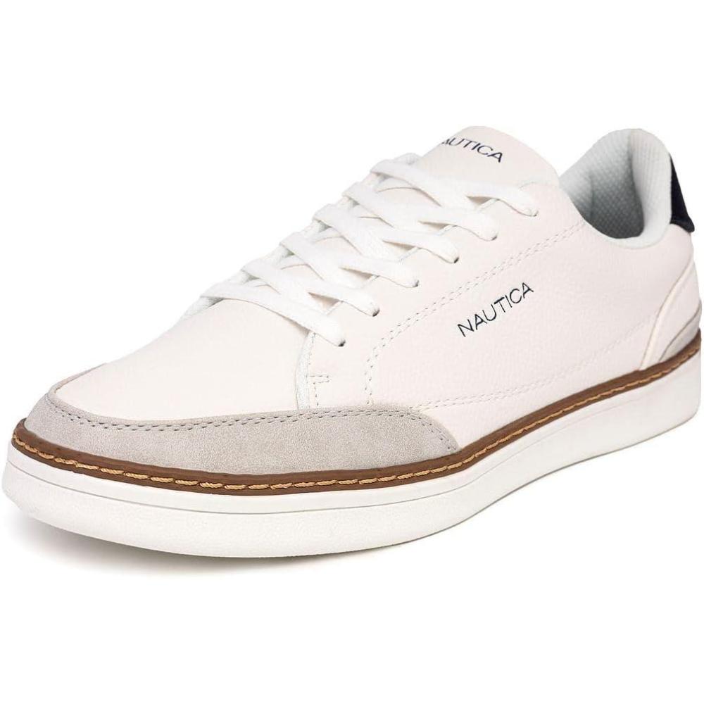 imageNautica Mens Classic LaceUp Low Top Fashion Sneaker Loafer  Stylish and Comfortable Casual ShoeWhite Greyjaro