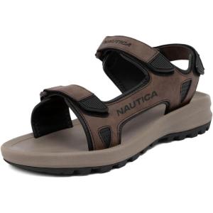 imageNautica Mens Athletic Sport Sandals  Adjustable Strap Comfortable OpenToe Hiking ampamp Walking Sandals with Cushioned SoleBrown Black