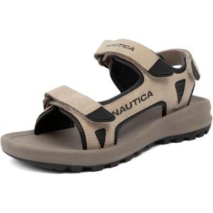 imageNautica Mens Athletic Sport Sandals  Adjustable Strap Comfortable OpenToe Hiking ampamp Walking Sandals with Cushioned SoleTaupe Black