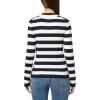 imageNautica Womens Long Sleeve Striped VNeck Ribbed SweaterNight SkyIvory