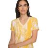 imageNautica Womens Stripe VNeck Short Sleeve TShirtGoldenrodWhite