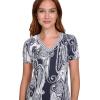 imageNautica Womens Stripe VNeck Short Sleeve TShirtNight SkyBright White