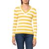 imageNautica Womens Long Sleeve Striped VNeck Ribbed SweaterGoldenrodIvory