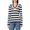 imageNautica Womens Long Sleeve Striped VNeck Ribbed SweaterNight SkyIvory