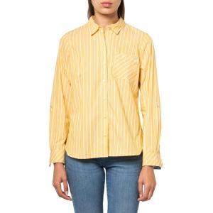 imageNautica Womens Button Front Long Sleeve Roll Tab ShirtGoldenrodWhite