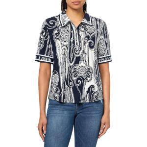 imageNautica Womens Short Sleeve Knit Paisley Print Collared PoloNight SkyIvory