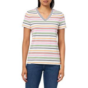 imageNautica Womens Solid VNeck Short Sleeve TShirtBright White Multi