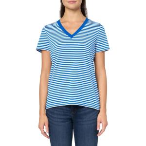 imageNautica Womens Solid VNeck Short Sleeve TShirtCeruleanWhiteWhite