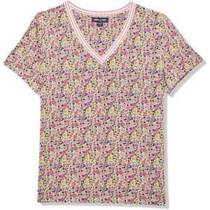 imageNautica Womens Solid VNeck Short Sleeve TShirtMango Multi
