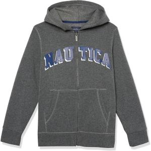 imageNautica Boys Long Sleeve Fleece Full Zip Hoodie Comfortable Relaxed FitGrey