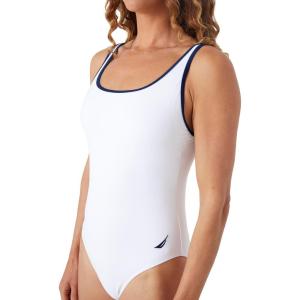 imageNautica Womens OnePiece Swimsuit  Slimming Tummy Control Bathing Suit QuickDry Fabric Bikini SwimsuitBright White Navy