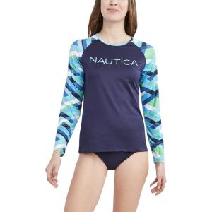 imageNautica Womens Standard Rashguard  QuickDry UPF Protection Swim Shirt Pool Beach Hiking Yoga VolleyballBlue Wave