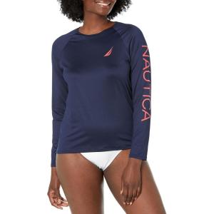 imageNautica Womens Standard Rashguard  QuickDry UPF Protection Swim Shirt Pool Beach Hiking Yoga VolleyballDeep Sea