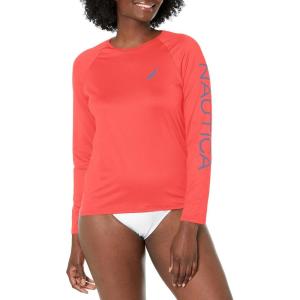 imageNautica Womens Standard Rashguard  QuickDry UPF Protection Swim Shirt Pool Beach Hiking Yoga VolleyballRed
