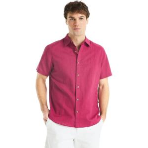 imageNautica Mens Sustainably Crafted Linen ShortSleeve ShirtCrimson Sunset