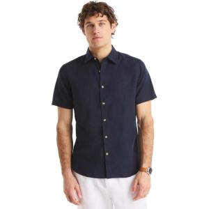 imageNautica Mens Sustainably Crafted Linen ShortSleeve ShirtNavy Seas