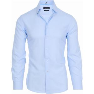 imageNautica Slim Fit Mens Dress Shirts Long Sleeve Performance Polyester Blend Fabric Wrinkle Free 4Way StretchLight Blue Micro