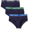 imageNautica Mens Classic Cotton Stretch Multipack BriefsPeacoat  PeacoatGreenCobalt Waistband