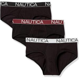 imageNautica Mens Classic Cotton Stretch Multipack BriefsBlack  BlackTawny PortWhite Waistband