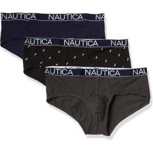 imageNautica Mens Classic Cotton Stretch Multipack BriefsPeacoatCharcoalSail Print Black White