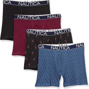 imageNautica Mens Cotton Stretch 4 Pack Boxer BriefsBlackTawny PortEnsign BlueLobster Print