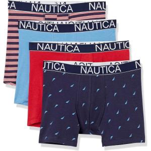 imageNautica Mens Cotton Stretch 4 Pack Boxer BriefsClear Skies BlueNautica RedMain StripeSail Print