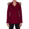 imageNautica Womens Soft Wool Blend Peacoat  Double Breasted Winter Coat with Detachable HoodRed
