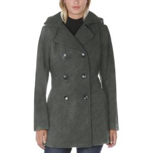 imageNautica Womens Soft Wool Blend Peacoat  Double Breasted Winter Coat with Detachable HoodGray