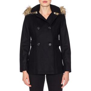 imageNautica Womens Soft Wool Blend Peacoat  Double Breasted Winter Coat with Detachable HoodOnyx