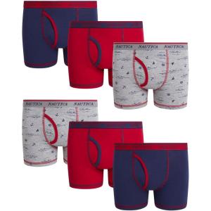 imageNautica Boys Boxer Briefs  36 Pack Comfort Stretch Cotton Kids Underwear Boxers for Boys with Contour Pouch Sizes 618Grey PrintRedPatriot Blue 6pk