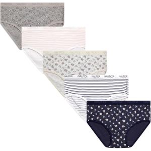 imageNautica Girls Underwear Briefs  5 Pack Comfort Stretch MidWaist Breathable Cotton Underwear Panties for Girls 412NavyStripeRose StripeHeather Grey