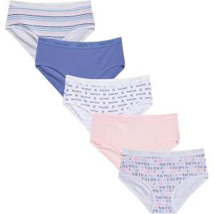 imageNautica Girls Underwear Briefs  5 Pack Comfort Stretch MidWaist Breathable Cotton Underwear Panties for Girls 412StripePinkStonewashWhite Print Logo