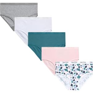 imageNautica Girls Underwear Briefs  5 Pack Comfort Stretch MidWaist Breathable Cotton Underwear Panties for Girls 412Yarn StripeWhiteDusty PinkTeal SuedeTeal Floral