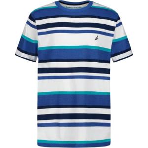 imageNautica Boys Short Sleeve Fashion Crew Neck TShirt Soft Comfortable Relaxed FitPreppy Stripe Delft