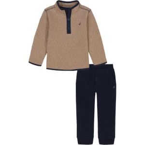 imageNautica babyboys 2 Pc 12 Zip and Fleece Pant SetAppa Tan HeatherNavy Blazer