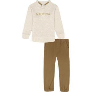 imageNautica babyboys 2 Pc Knit Top and Woven Pant SetFarina HeatherTigers Eye