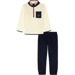 imageNautica babyboys 2 Pc Sherpa Top and Pant SetTurtledoveNavy Blazer
