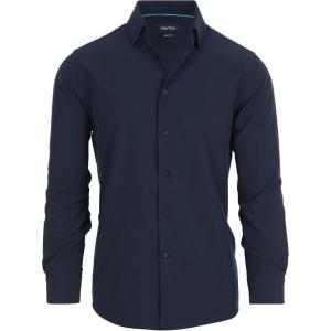 imageNautica Slim Fit Mens Dress Shirts Long Sleeve Performance Polyester Fabric Wrinkle Free 4Way StretchNavy Solid