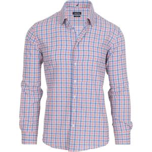 imageNautica Slim Fit Mens Dress Shirts Long Sleeve Performance Polyester Fabric Wrinkle Free 4Way StretchOrange and Blue Plaid