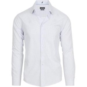 imageNautica Slim Fit Mens Dress Shirts Long Sleeve Performance Polyester Fabric Wrinkle Free 4Way StretchWhite  Mini Blue Dots
