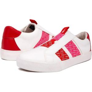 imageNautica Womens SlipOn Sneakers  Casual LowTop Walking Shoes  Comfortable NoLace Fashion Tennis StyleMaritawhite Red Pink