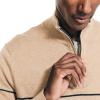 imageNautica Mens Navtech Striped QuarterZip SweaterCoastal Camel Heather